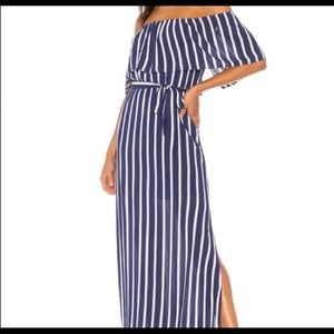 alice + olivia off-the-shoulder  maxi dress